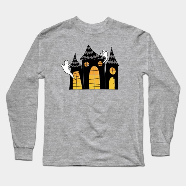 Haunted House with Ghosts Cartoon, made by EndlessEmporium Long Sleeve T-Shirt by EndlessEmporium